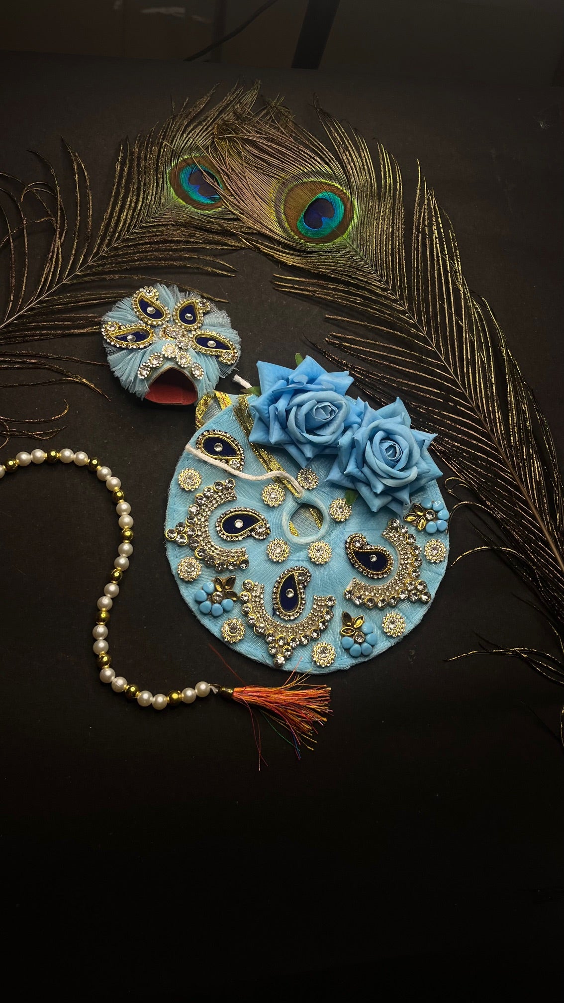 Divine Blue Designer Laddu Gopal Dress Set with Mukut and Accessories( SIZE 3)