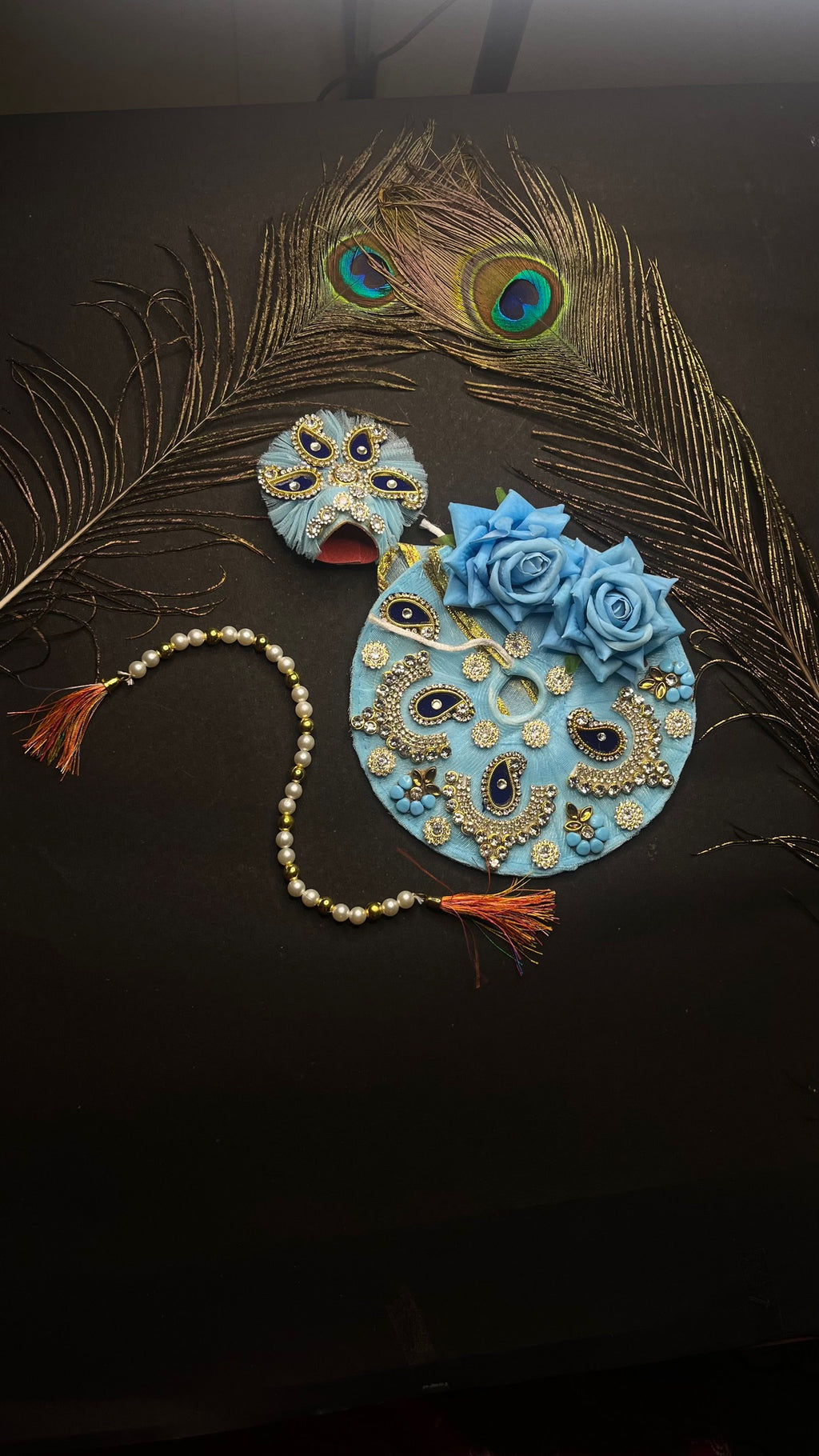 Divine Blue Designer Laddu Gopal Dress Set with Mukut and Accessories( SIZE 3)