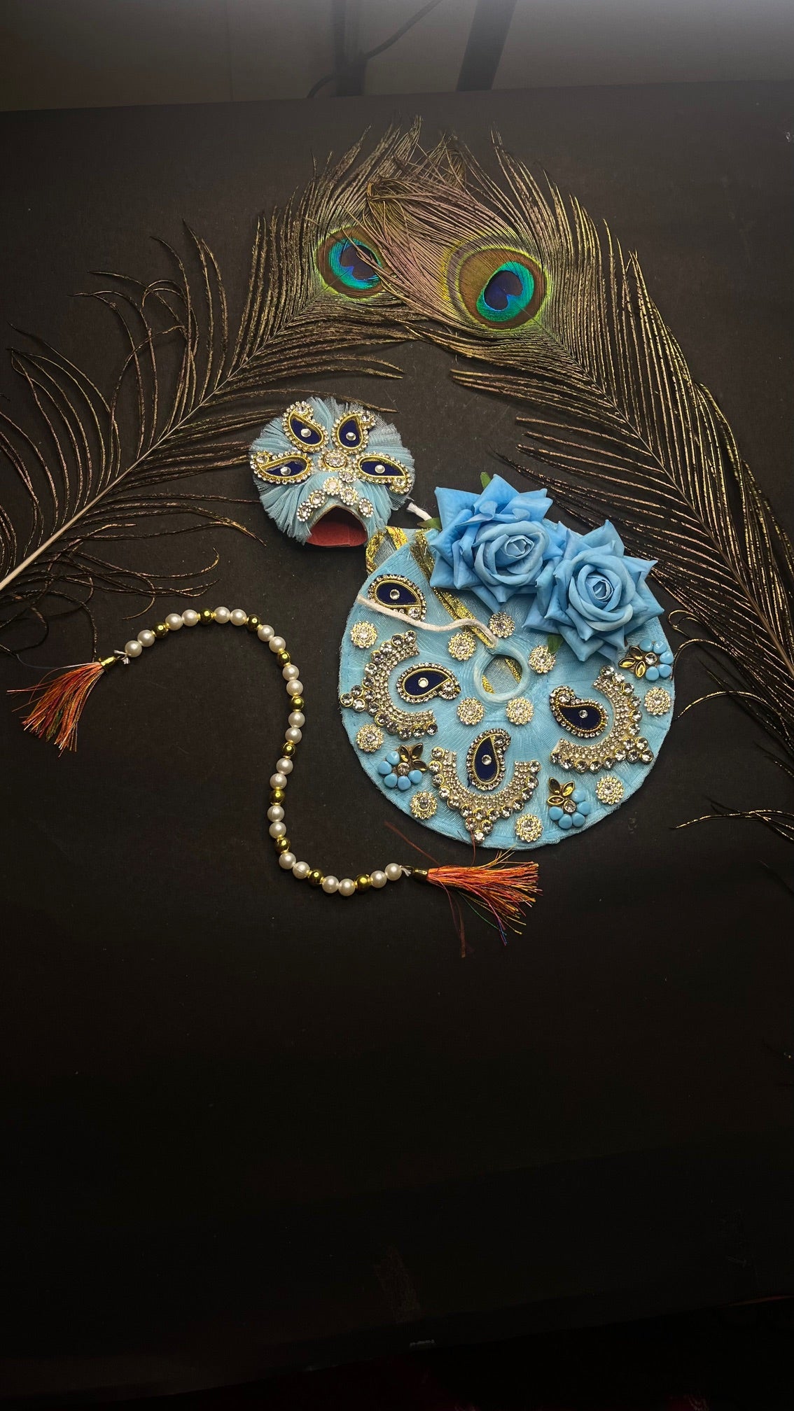 Divine Blue Designer Laddu Gopal Dress Set with Mukut and Accessories( SIZE 3)