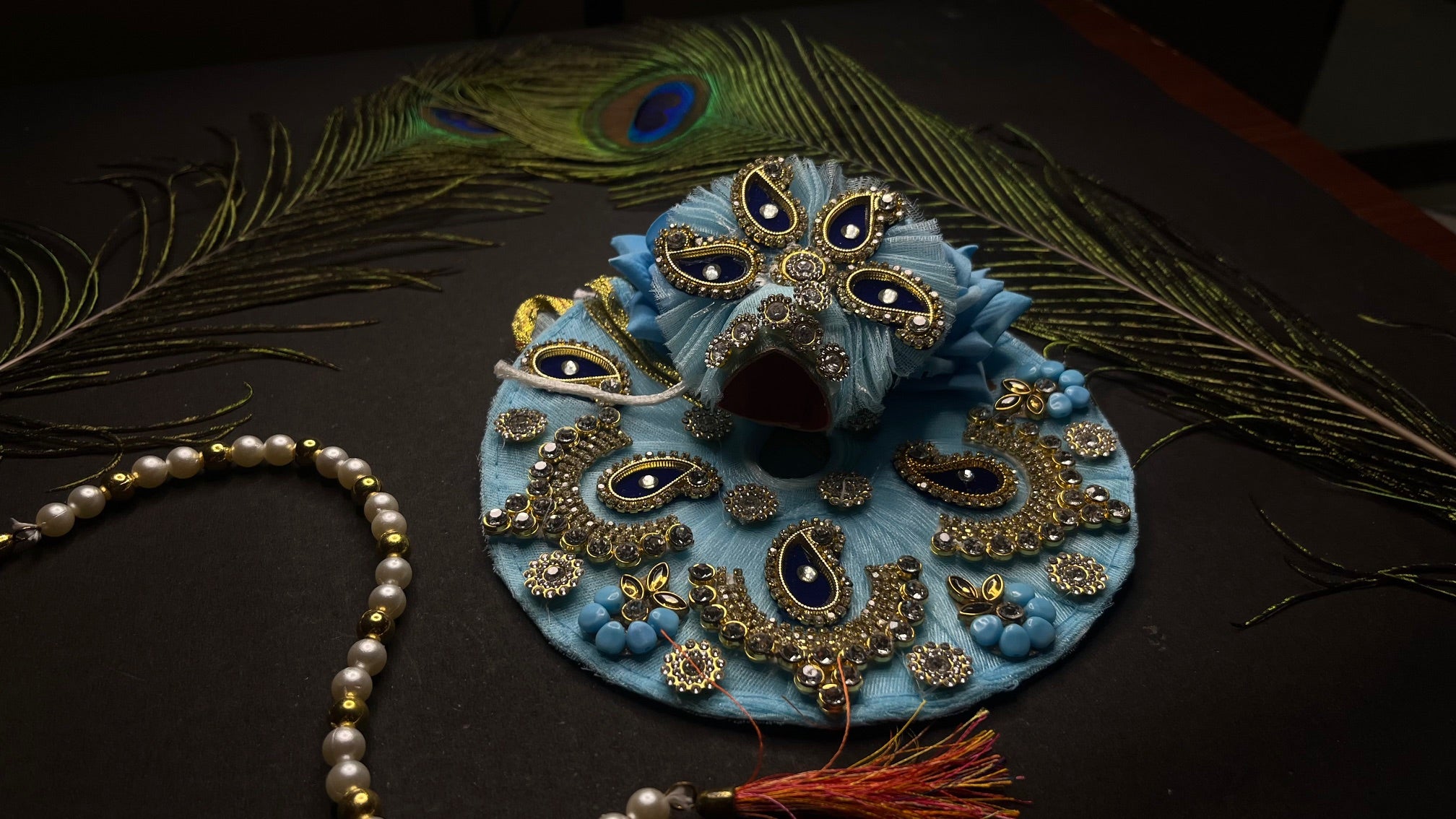 Divine Blue Designer Laddu Gopal Dress Set with Mukut and Accessories( SIZE 3)