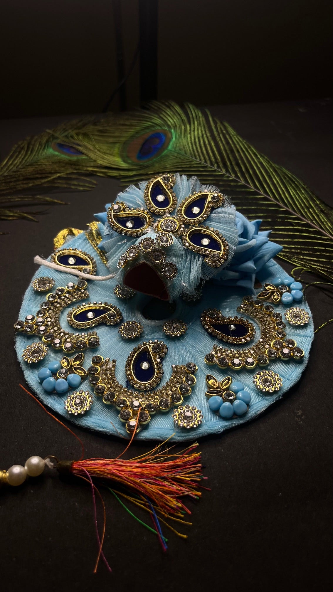 Divine Blue Designer Laddu Gopal Dress Set with Mukut and Accessories( SIZE 3)