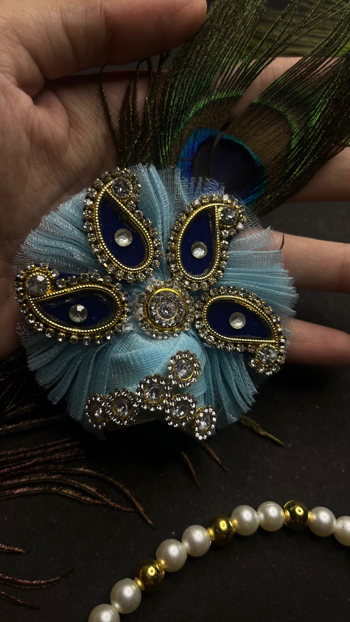 Divine Blue Designer Laddu Gopal Dress Set with Mukut and Accessories( SIZE 3)