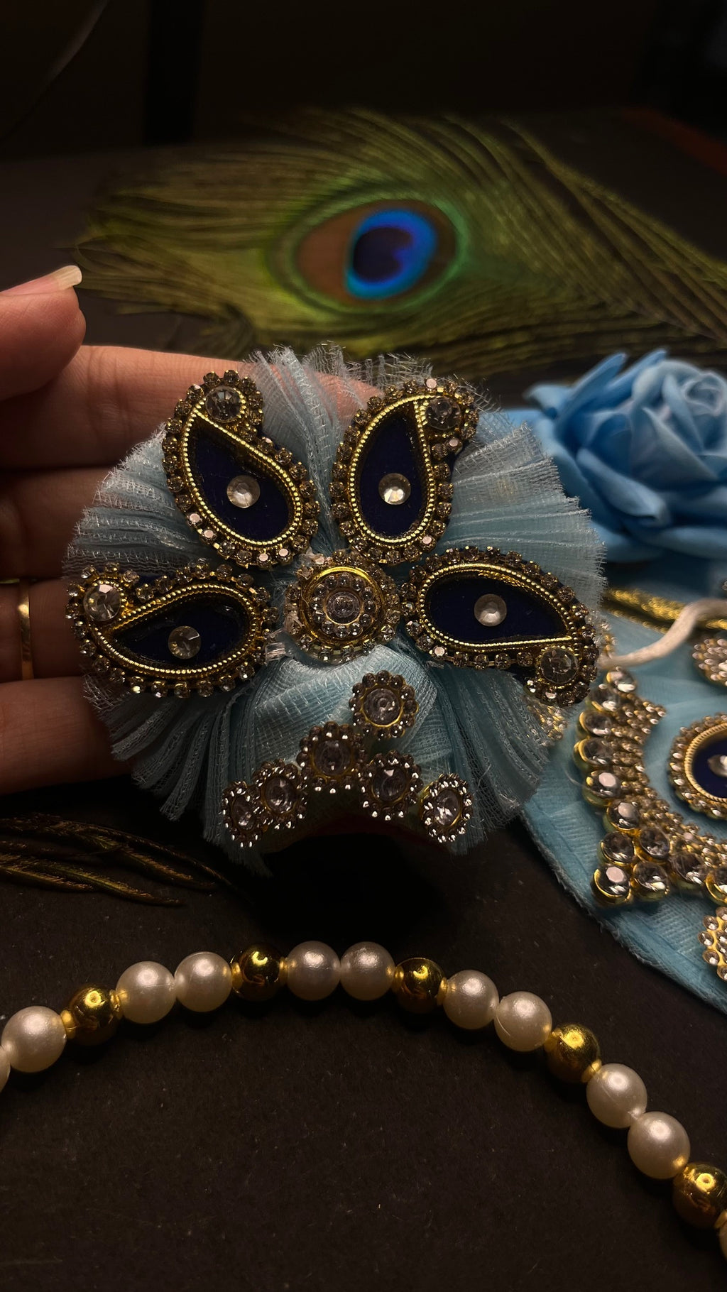 Divine Blue Designer Laddu Gopal Dress Set with Mukut and Accessories( SIZE 3)