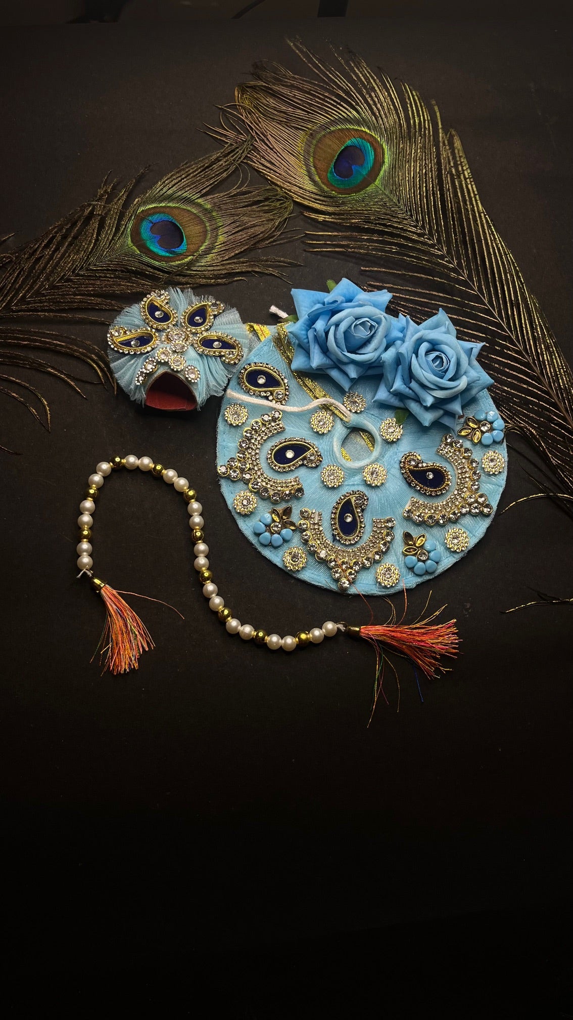 Divine Blue Designer Laddu Gopal Dress Set with Mukut and Accessories( SIZE 3)